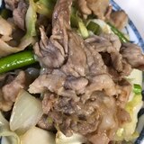 豚肉と、玉ねぎニンニクの芽キャベツの焼肉のたれ炒め